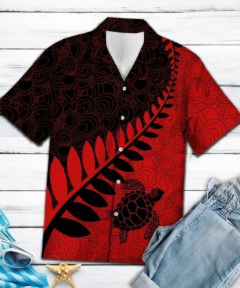 Turtle Leaf Red & Black Pattern T3007 - Hawaiian Shirt