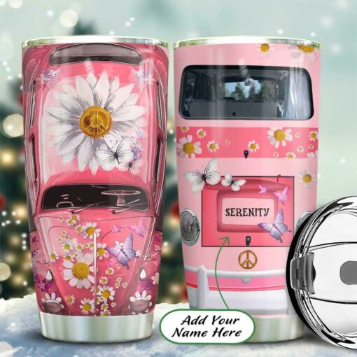 Daisy Pink Hippie Van Personalized KD2 HAL2411005 Stainless Steel Tumbler
