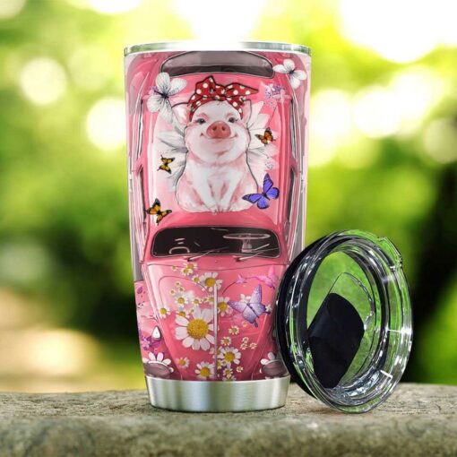 Pink Hippie Van Daisy Pig Personalized KD2 HAL2511010 Stainless Steel Tumbler