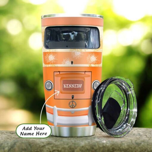Flower Child And Elephant In Orange Hippie Van Personalized KD2 HAL0712003 Stainless Steel Tumbler