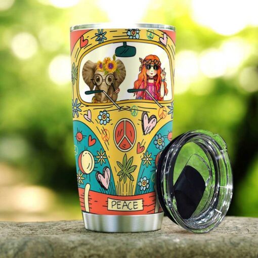 Elephant And Flower Child Hippie Van Personalized KD2 HAL0912003 Stainless Steel Tumbler