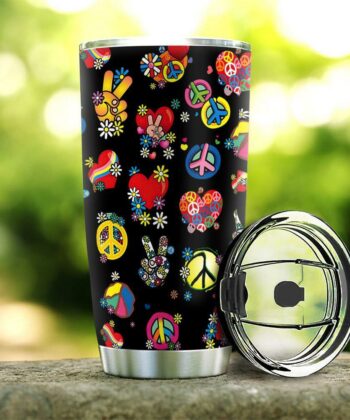 Sleepwish Peace Sign Gold Mandala Victory Sign Hippie Pattern Boho Peace Hippie Gift DNLZ0106011Z Stainless Steel Tumbler