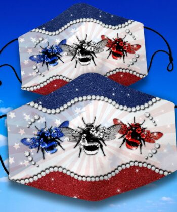 American Flag Bee Flower Face Mask For Bee Lovers, Beekeepers, Bee Keepers, The US Independence Day, 4th of July, Fourth Of July - artsywoodsy