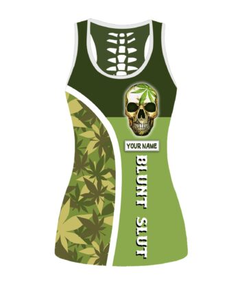 Custom 420 Skull Blunt Slut Weed Camouflage Pattern Tank Top & Leggings - artsywoodsy
