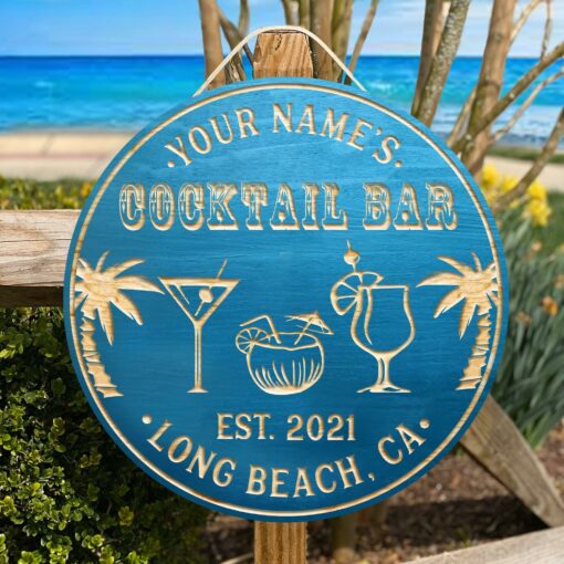 Custom Cocktail Bar Printed Wood Sign For Home Bar, Pub, Tiki Bar - artsywoodsy