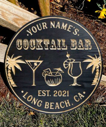 Custom Cocktail Bar Wood Sign For Home Bar, Pub, Tiki Bar