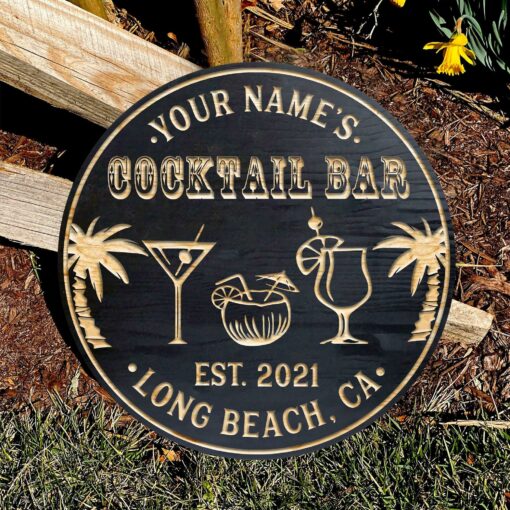 Custom Cocktail Bar Printed Wood Sign For Home Bar, Pub, Tiki Bar - artsywoodsy