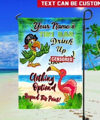 Custom Drink Up No Shoes No Shirt No Problem Clothing Optional Parrot Pirate Flamingo Flag For Tiki Bar, Tiki Lounge, Beach Bar, Summer Decor - artsywoodsy
