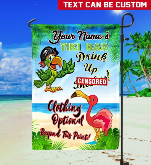 Custom Drink Up No Shoes No Shirt No Problem Clothing Optional Parrot Pirate Flamingo Flag For Tiki Bar, Tiki Lounge, Beach Bar, Summer Decor - artsywoodsy