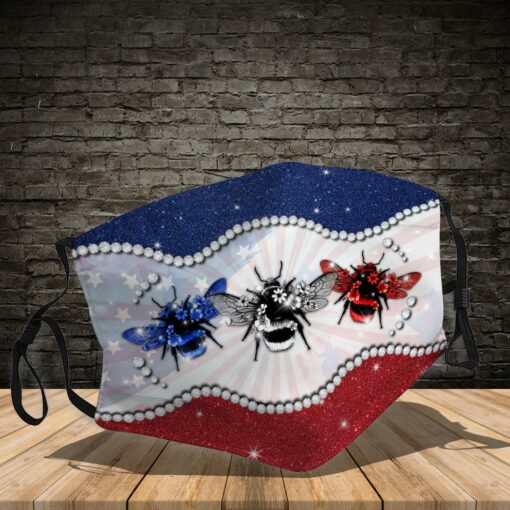 American Flag Bee Flower Face Mask For Bee Lovers, Beekeepers, Bee Keepers, The US Independence Day, 4th of July, Fourth Of July - artsywoodsy