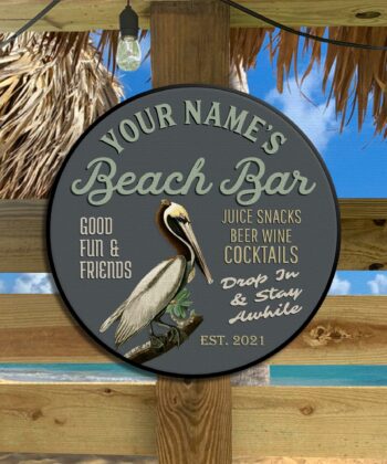 Custom Pelican Beach Bar Printed Wood Sign For Tiki Bar, Bar, Pub, Beach House, Beach Bar, Summer Holiday, Happy Father's Day, Gift For Father, Gift For Dad - artsywoodsy