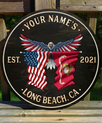 Marine Corps Flag and United States Flag Printed Wood Sign For Independence Day, Memorial Day, 4th of July, Fourth Of July - artsywoodsy