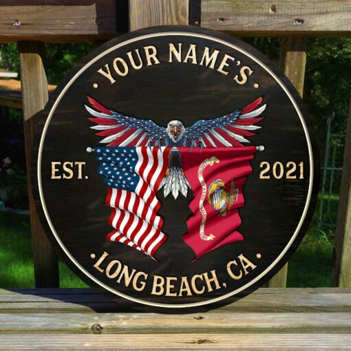 Marine Corps Flag and United States Flag Printed Wood Sign For Independence Day, Memorial Day, 4th of July, Fourth Of July - artsywoodsy