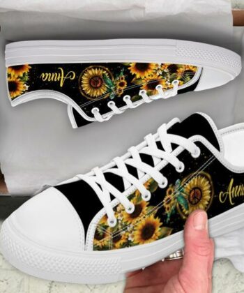 Turtle With Sunflower Shoes - Personalized Low Top Shoes - CC0721HN