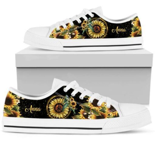 Turtle With Sunflower Shoes - Personalized Low Top Shoes - CC0721HN