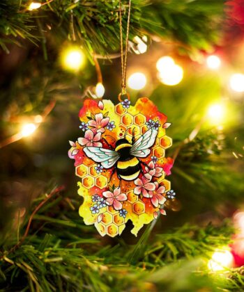 Bee Ornament M2, Bee Keeper, Christmas Ornament, Bee Keeping, Bee Merry, Be Happy - artsywoodsy