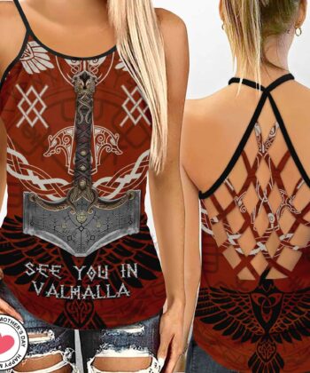 See You In Valhalla Criss-cross Tank Top For Valkyrie, Viking Lovers - artsywoodsy