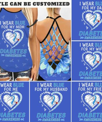 Custom I Wear Blue Criss-cross Tank Top For Diabetes Awareness - artsywoodsy