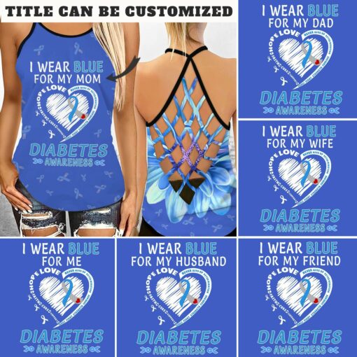 Custom I Wear Blue Criss-cross Tank Top For Diabetes Awareness - artsywoodsy