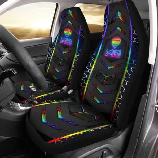 Neon Hexagon LGBT Car Seat Cover, Perfect Gift For LGBTQ+ Community (Set Of 2) - artsywoodsy