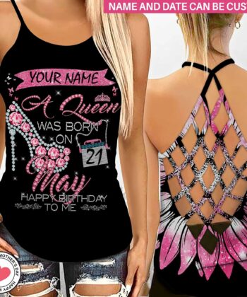 Custom A Queen Was Born On May Jewelry Style Criss Cross Tank Top - artsywoodsy