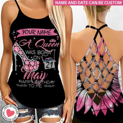 Custom A Queen Was Born On May Jewelry Style Criss Cross Tank Top - artsywoodsy