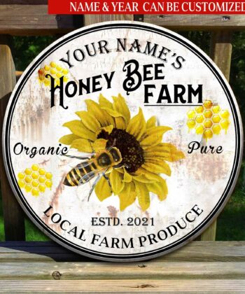 Custom Vintage Farm Style Honey Bee Sunflower Printed Wood Sign, Country Style Bee Sign For Bee Farms, Beekeepers - artsywoodsy