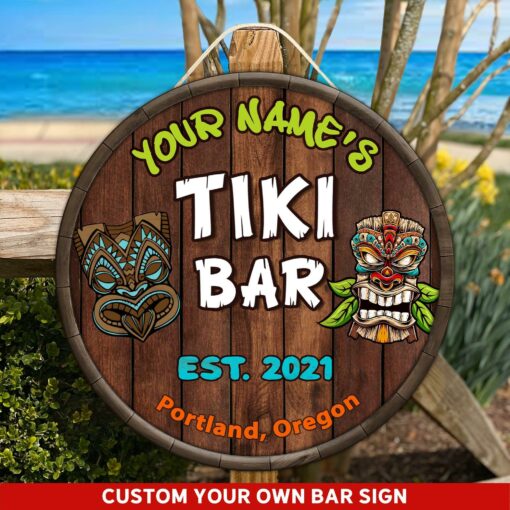 Custom Tiki Bar Tiki God Printed Wood Sign For Tiki Bar, Bar, Pub, Beach House, Beach Bar, Summer Holiday, Happy Father's Day, Gift For Father, Gift For Dad - artsywoodsy