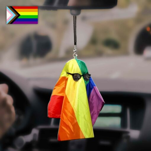 LGBT Ghost In Pride Parade Car Hanging Ornament For LGBT Community, Queer Gift, Equality, Lesbian, Gay, Pride, LGBTQ, LGBT History Month - artsywoodsy