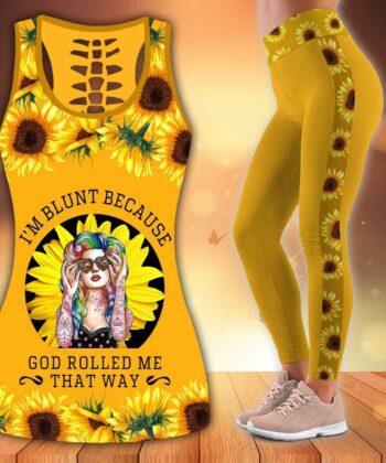 Sunflower Girl Hollow Out Tank Top & Leggings For Hippie Lovers, Happy Mother's Day - artsywoodsy