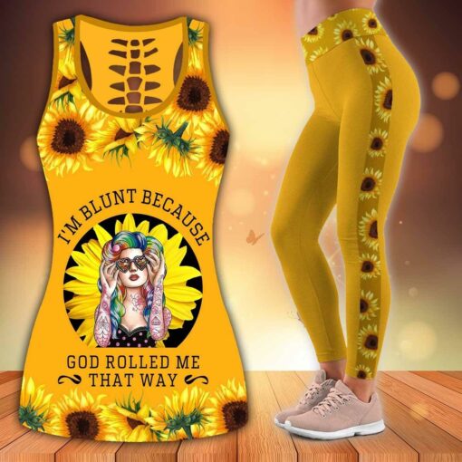Sunflower Girl Hollow Out Tank Top & Leggings For Hippie Lovers, Happy Mother's Day - artsywoodsy
