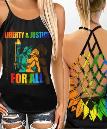 Liberty & Justice For All Criss-cross Tank Top For LGBT Pride Month - artsywoodsy