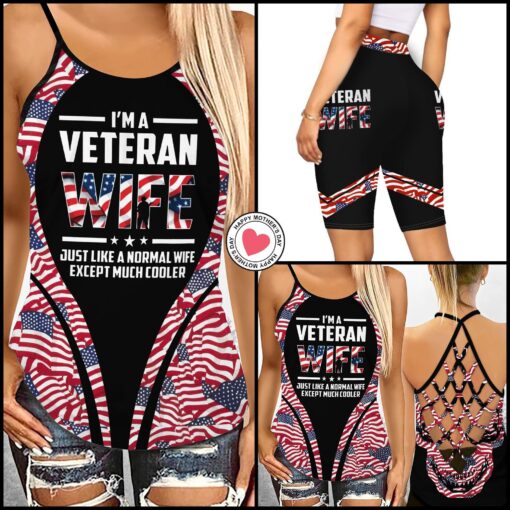 Veteran Wife Just Like A Normal Wife But Much Cooler Criss-cross Tank Top & Short Leggings - artsywoodsy