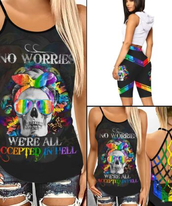 No Worries We're All Accepted In Hell Criss Cross Tank Top & Leggings For LGBT Community, Queer Gift, Equality, Lesbian, Pride, LGBTQ, LGBT History Month - artsywoodsy
