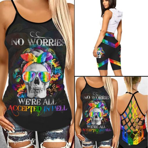 No Worries We're All Accepted In Hell Criss Cross Tank Top & Leggings For LGBT Community, Queer Gift, Equality, Lesbian, Pride, LGBTQ, LGBT History Month - artsywoodsy