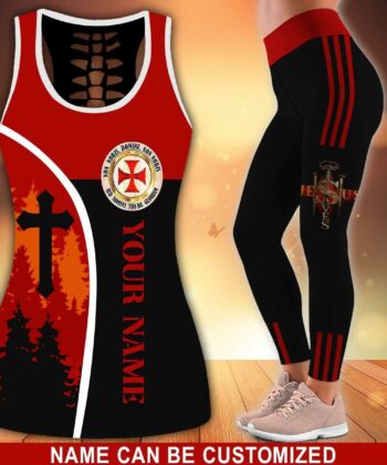Custom Jesus Saved Us All Red Tank Top & Leggings For Christians - artsywoodsy