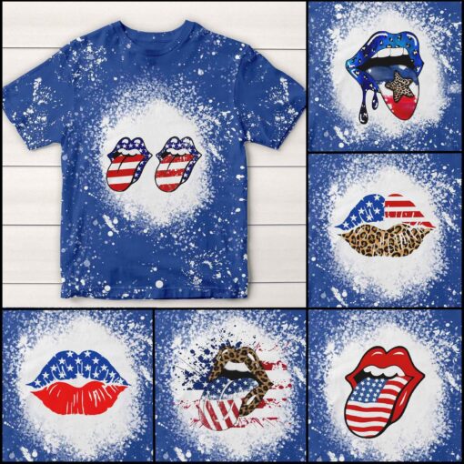 America Flag Lips Tounge Tie Dye 3D T-shirt For The US Independence Day, 4th of July, Fourth Of July - artsywoodsy