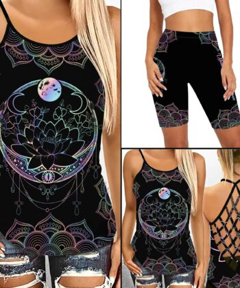 I Dance With The Moon Criss-cross Tank Top & Leggings For Witches, Witchcraft Lovers, Wicca - artsywoodsy