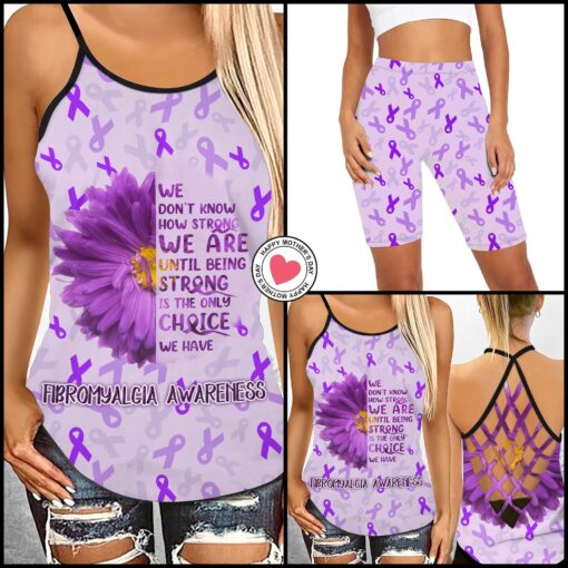 We Don't Know How Strong We Are Criss-cross Tank Top & Short Leggings For Fibromyalgia Awareness Month - artsywoodsy