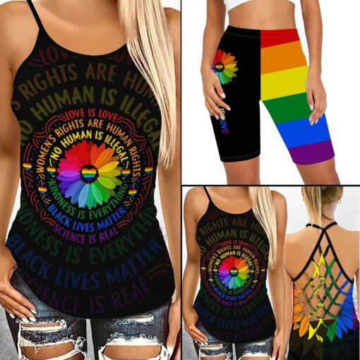 Love Is Love, Kindness Is Everything Criss-cross Tank Top & Leggings For LGBT Pride Month - artsywoodsy