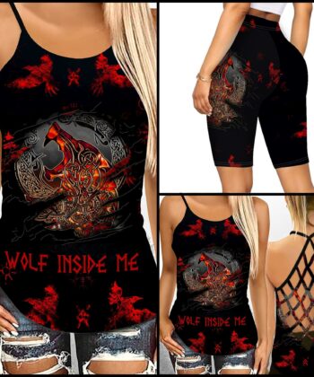 Fenrir Wolf Inside Me Criss-cross Tank Top & Leggings For Valkyrie Viking Lovers - artsywoodsy