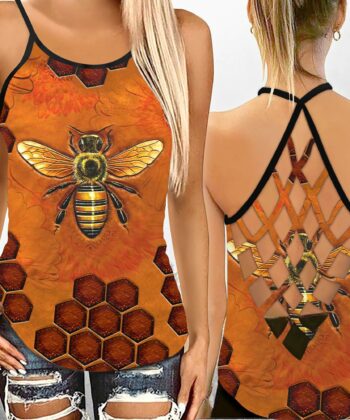 Sunflower and Bee Criss-cross Tank Top For Bee Lovers, Beekeepers, Beekeeping - artsywoodsy