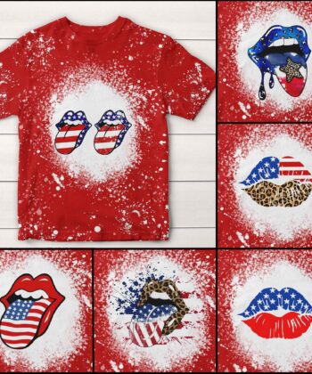 America Flag Lips Tounge Tie Dye 3D T-shirt For The US Independence Day, 4th of July, Fourth Of July - artsywoodsy