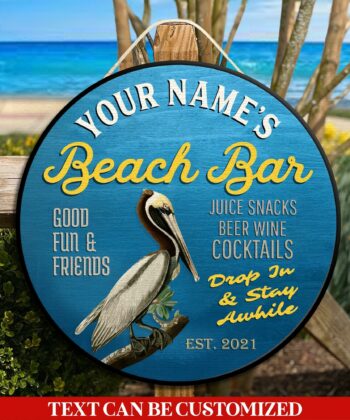 Custom Pelican Beach Bar Printed Wood Sign For Tiki Bar, Bar, Pub, Beach House, Beach Bar, Summer Holiday, Happy Father's Day, Gift For Father, Gift For Dad - artsywoodsy