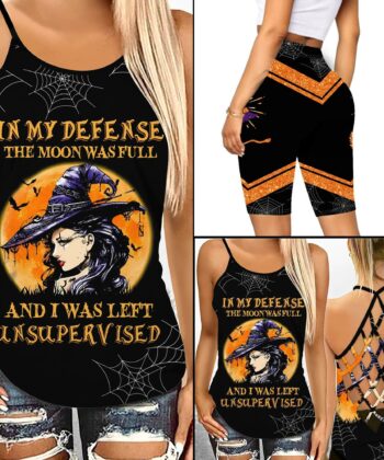 In My Defense The Moon Was Full Criss-cross Tank Top & Leggings For Witches, Witchcraft Lovers, Wicca - artsywoodsy