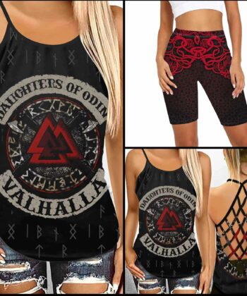 Daughters Of Odin Valhalla Criss-cross Tank Top & Leggings For Valkyrie Lovers - artsywoodsy