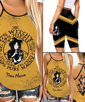Custom 47% Witchy 29% Hippie Criss-cross Tank Top & Leggings For Witches, Wicca - artsywoodsy