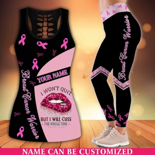 Custom I Won't Quit Tank Top & Leggings For Breast Cancer Awareness - artsywoodsy