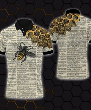 Bee Beehive Vintage Paper Pattern Polo Shirt For Bee Keepers, Bee Lovers, Happy Father's Day, Gift For Dad, Gift For Papa - artsywoodsy