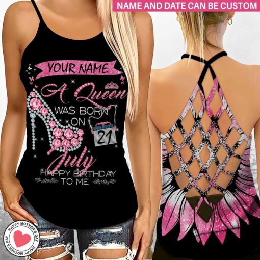 Custom A Queen Was Born On July Jewelry Style Criss Cross Tank Top - artsywoodsy